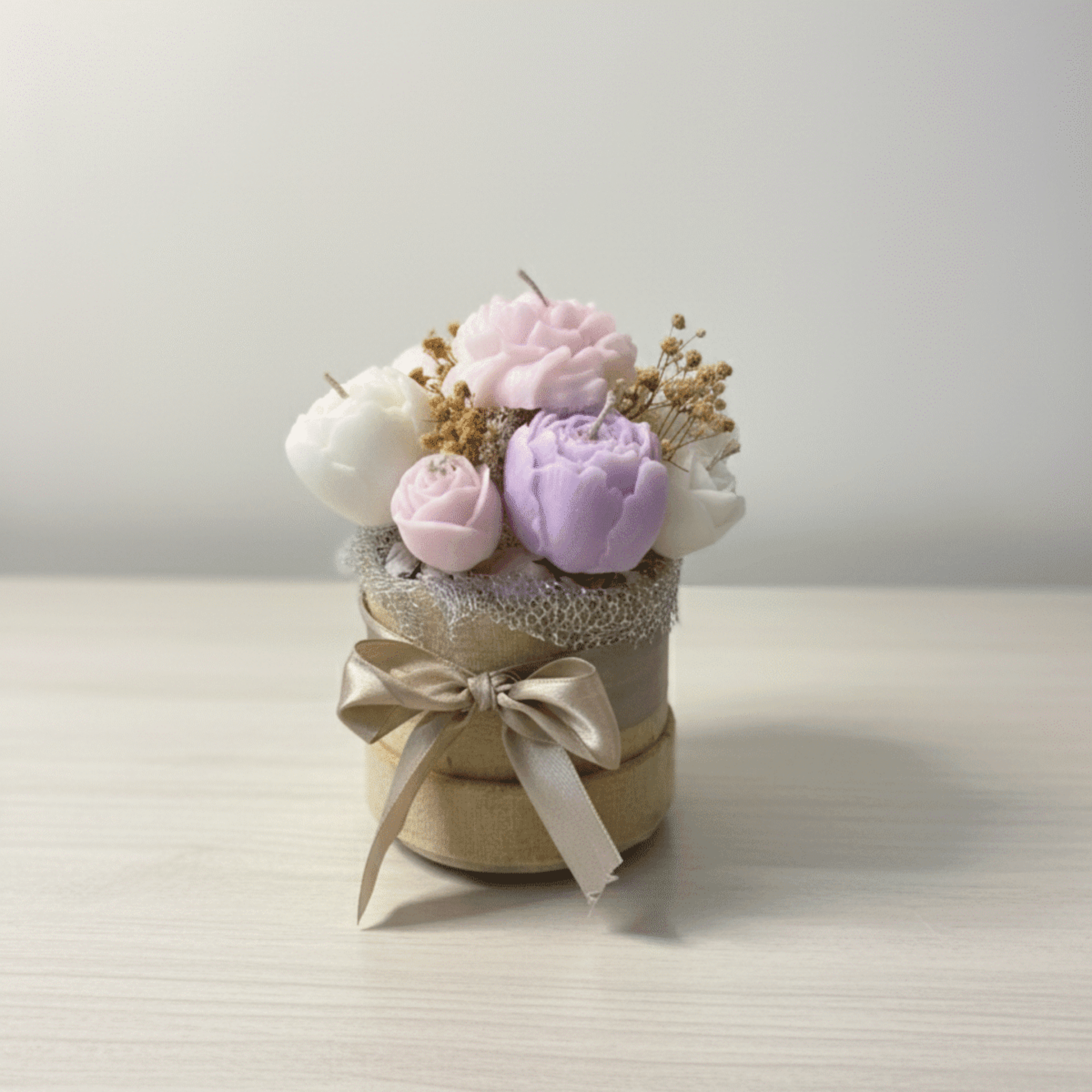 Peony Bloom Velvet Candle Pot | Handcrafted Floral Candle Arrangement