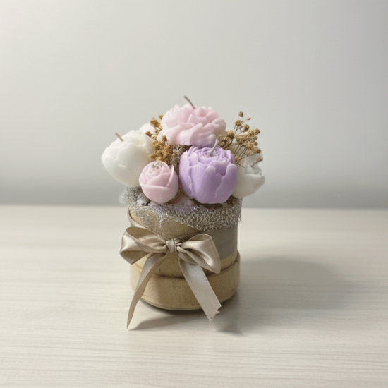 Peony Bloom Velvet Candle Pot | Handcrafted Floral Candle Arrangement