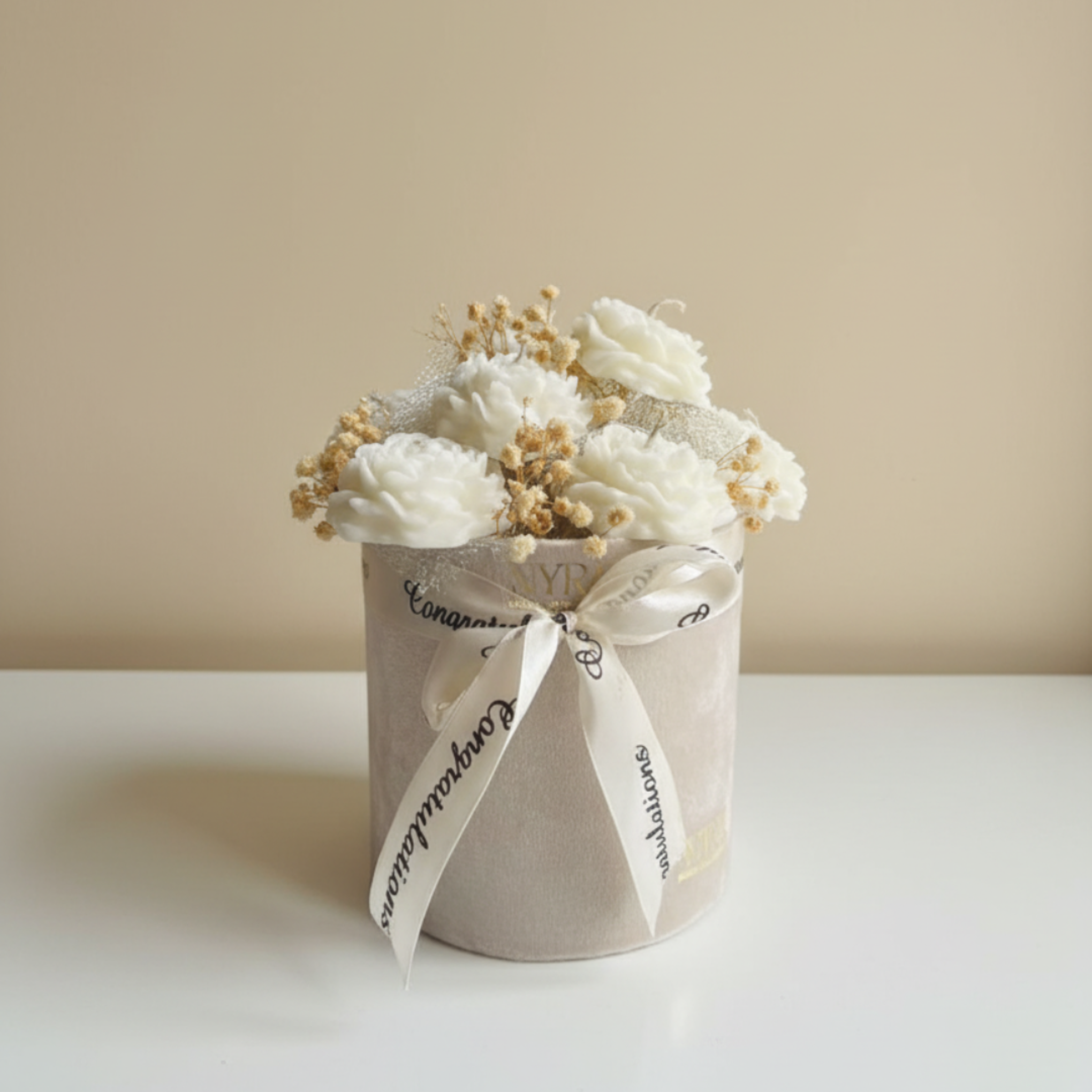 Ivory Bloom Velvet Candle Pot | Handcrafted Floral Candle Arrangement