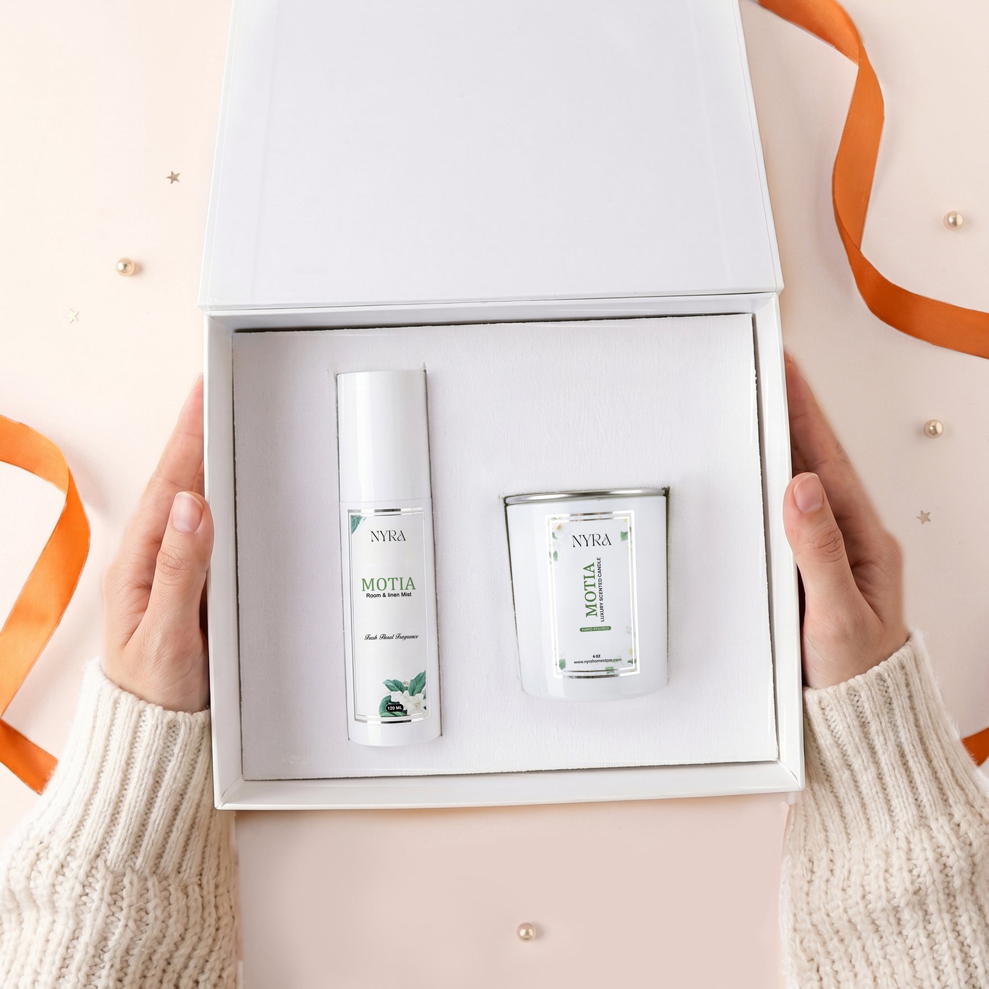 Luxe Blanc Scented Candle & Room Linen Mist Gift Box | Nyra Signature Gift