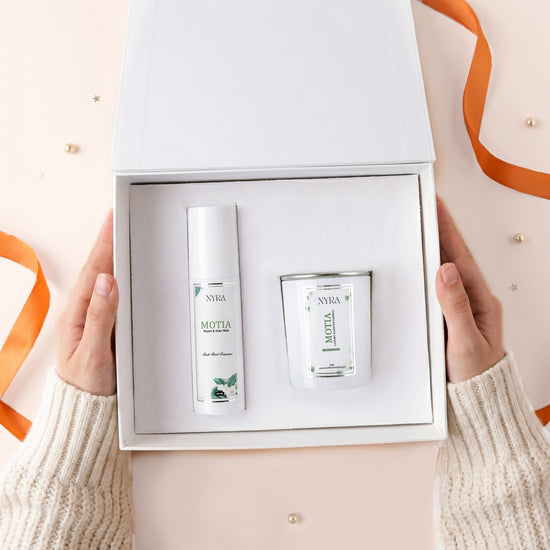 Luxe Blanc Scented Candle & Room Linen Mist Gift Box | Nyra Signature Gift