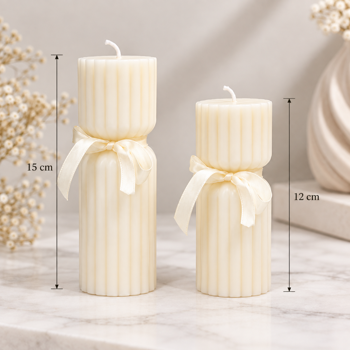 Aesthetic Nordic Twisted Hourglass Ribbed Pillar Candle