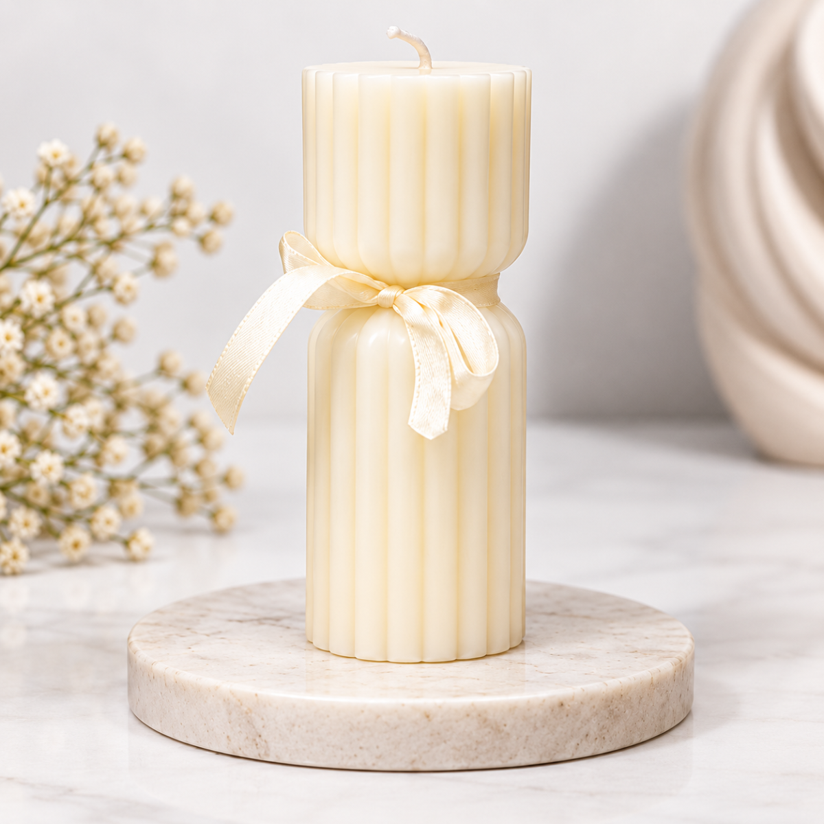 Aesthetic Nordic Twisted Hourglass Ribbed Pillar Candle